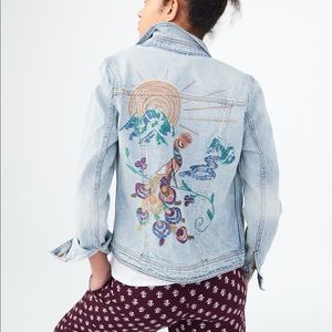 Light Wash Embroidered Peacock Denim Jacket